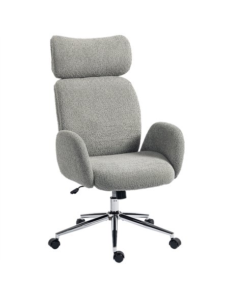 HOMCOM Office Chair with Adjustable Headrest, Spring Pack, Curved Line, Boucle Fabric - Charcoal Grey