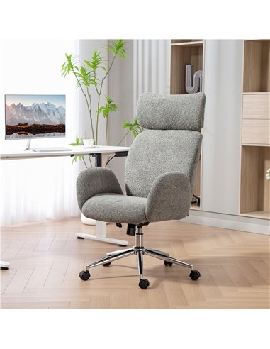 HOMCOM Office Chair with Adjustable Headrest, Spring Pack, Curved Line, Boucle Fabric - Charcoal Grey