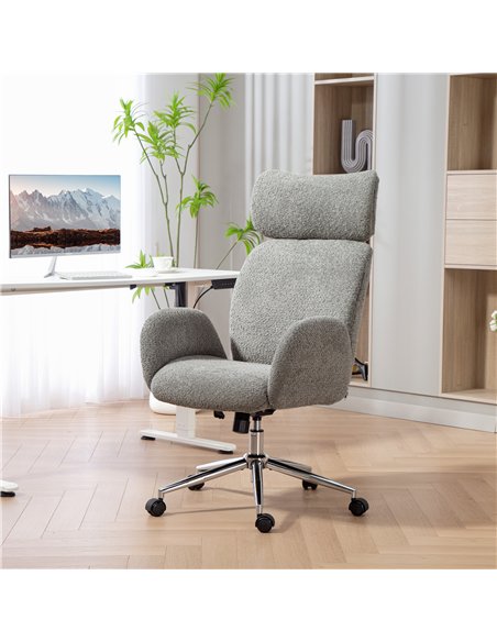 HOMCOM Office Chair with Adjustable Headrest, Spring Pack, Curved Line, Boucle Fabric - Charcoal Grey