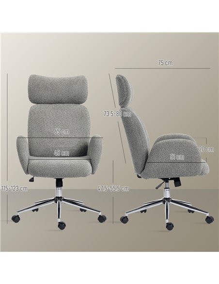 HOMCOM Office Chair with Adjustable Headrest, Spring Pack, Curved Line, Boucle Fabric - Charcoal Grey