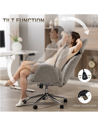 HOMCOM Office Chair with Adjustable Headrest, Spring Pack, Curved Line, Boucle Fabric - Charcoal Grey