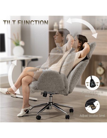 HOMCOM Office Chair with Adjustable Headrest, Spring Pack, Curved Line, Boucle Fabric - Charcoal Grey