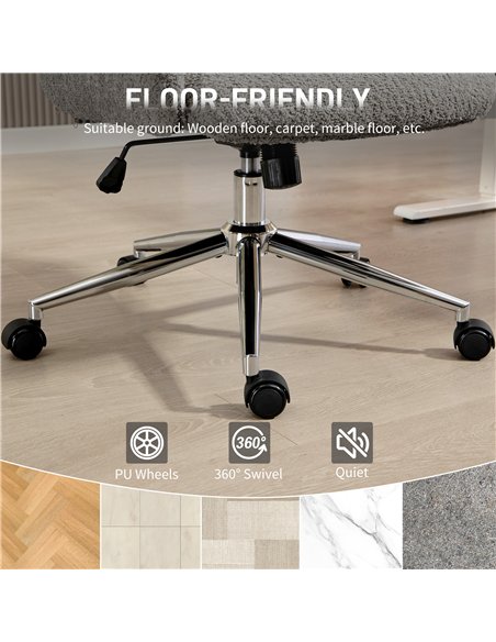 HOMCOM Office Chair with Adjustable Headrest, Spring Pack, Curved Line, Boucle Fabric - Charcoal Grey