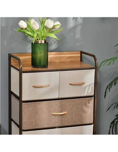 HOMCOM 5-Drawer Dresser Tower 3-Tier Storage Organizer with Steel Frame Wooden Top for Bedroom Hallway Closets