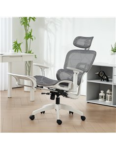 HOMCOM Multi-Adjustable Mesh Office Chair - Grey and White 2