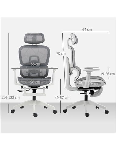HOMCOM Multi-Adjustable Mesh Office Chair - Grey and White