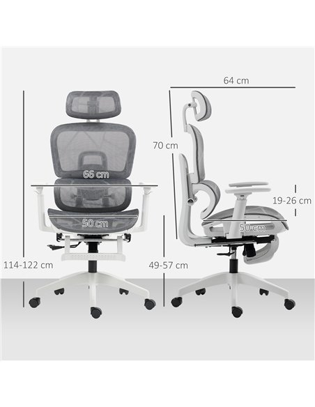 HOMCOM Multi-Adjustable Mesh Office Chair - Grey and White