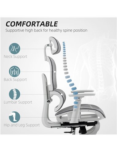 HOMCOM Multi-Adjustable Mesh Office Chair - Grey and White