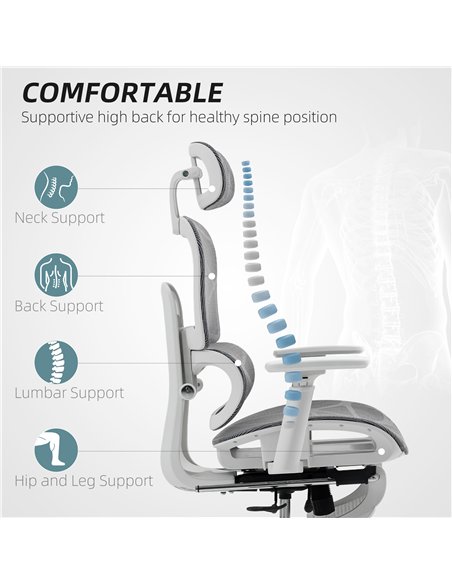 HOMCOM Multi-Adjustable Mesh Office Chair - Grey and White