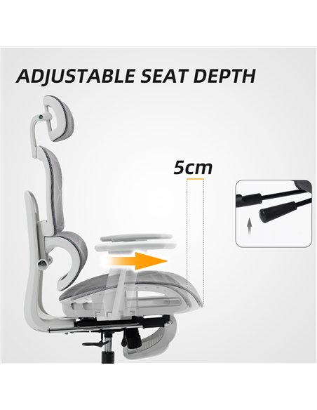 HOMCOM Multi-Adjustable Mesh Office Chair - Grey and White