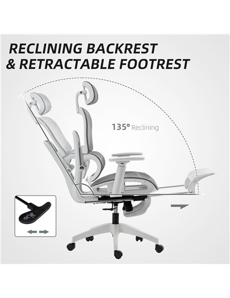 HOMCOM Multi-Adjustable Mesh Office Chair - Grey and White