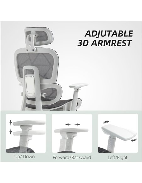 HOMCOM Multi-Adjustable Mesh Office Chair - Grey and White