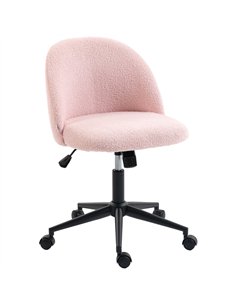 HOMCOM Teddy Fleece Office Chair with Wheels - Light Pink