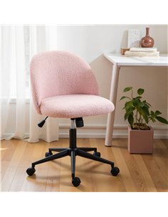 HOMCOM Teddy Fleece Office Chair with Wheels - Light Pink 2