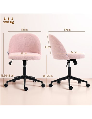 HOMCOM Teddy Fleece Office Chair with Wheels - Light Pink