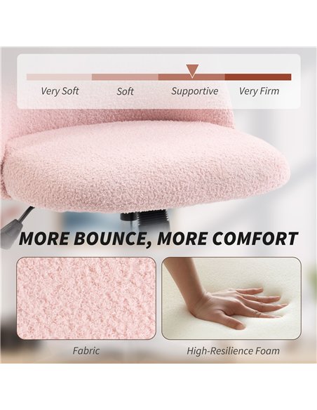 HOMCOM Teddy Fleece Office Chair with Wheels - Light Pink