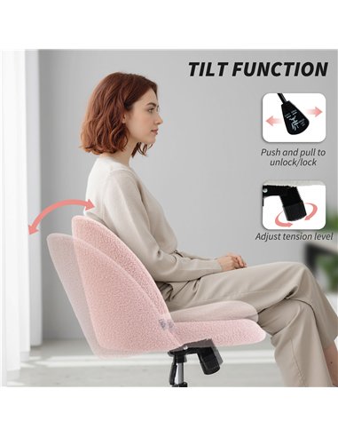 HOMCOM Teddy Fleece Office Chair with Wheels - Light Pink
