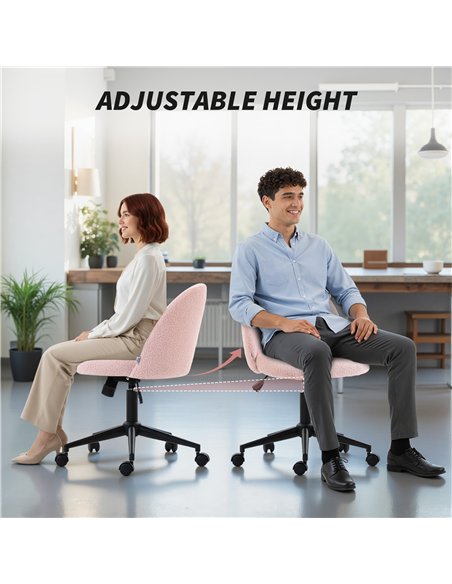 HOMCOM Teddy Fleece Office Chair with Wheels - Light Pink