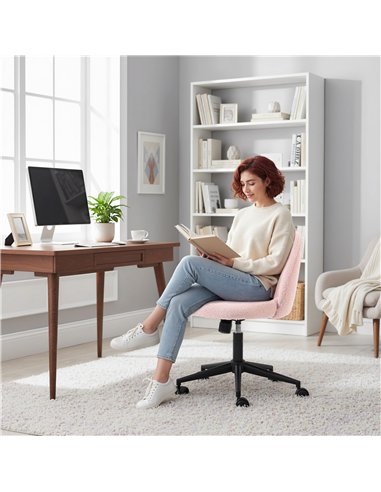 HOMCOM Teddy Fleece Office Chair with Wheels - Light Pink
