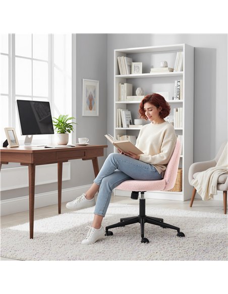 HOMCOM Teddy Fleece Office Chair with Wheels - Light Pink