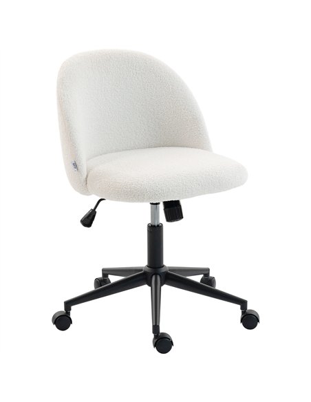 HOMCOM Teddy Fleece Office Chair with Wheels - Cream White