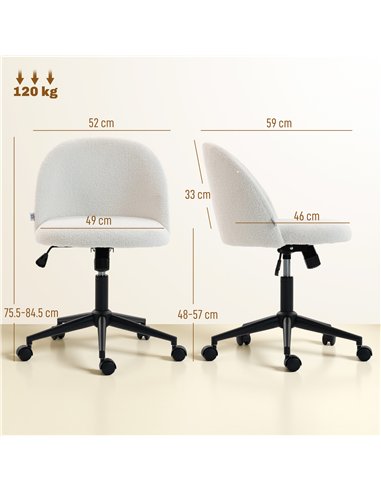 HOMCOM Teddy Fleece Office Chair with Wheels - Cream White