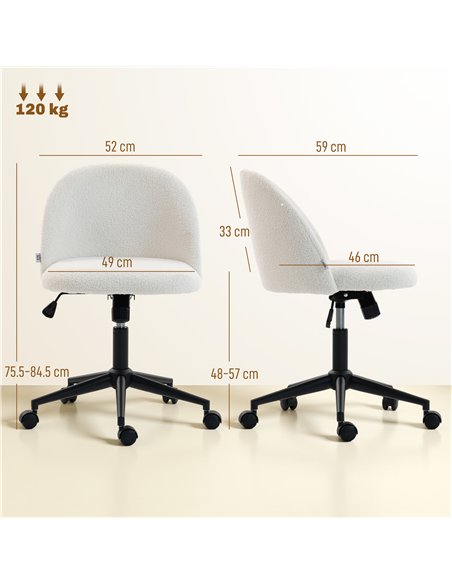 HOMCOM Teddy Fleece Office Chair with Wheels - Cream White