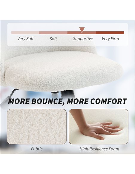 HOMCOM Teddy Fleece Office Chair with Wheels - Cream White