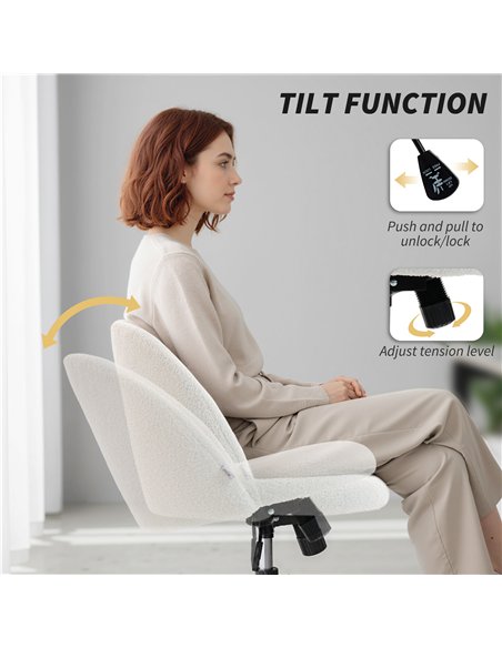 HOMCOM Teddy Fleece Office Chair with Wheels - Cream White
