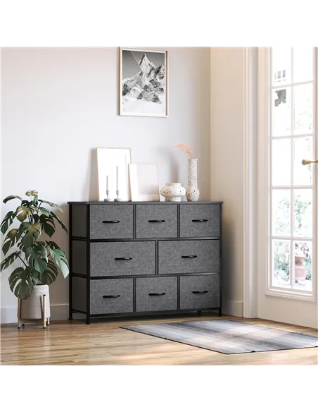 HOMCOM Chest of Drawers with 8 Foldable Drawers, 3-Tier Fabric Bedroom Dresser, Clothes Storage Unit for Bedroom Living Room, Da