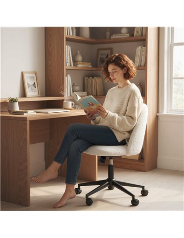 HOMCOM Teddy Fleece Office Chair with Wheels - Cream White