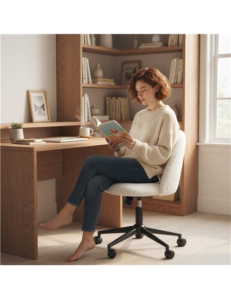 HOMCOM Teddy Fleece Office Chair with Wheels - Cream White