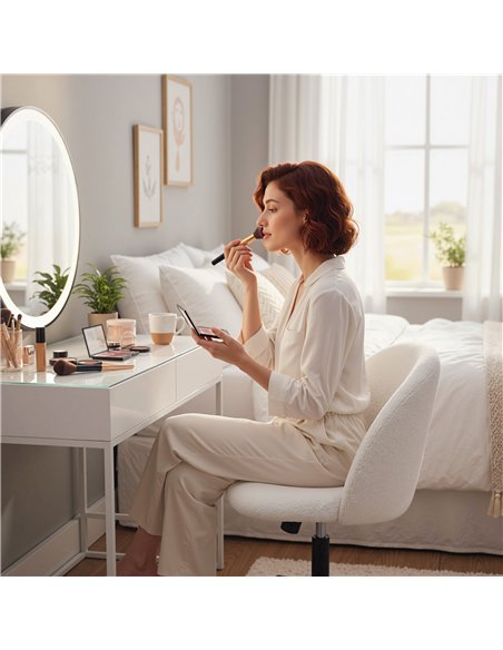 HOMCOM Teddy Fleece Office Chair with Wheels - Cream White