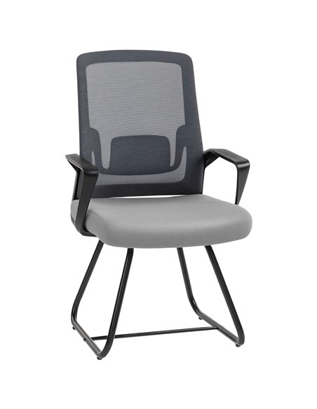 HOMCOM Desk Chair No Wheels, Office Chair with Mesh Back, Lumbar Support, Metal Base for Waiting Room, Conference Room, Dark Gre