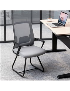 HOMCOM Desk Chair No Wheels, Office Chair with Mesh Back, Lumbar Support, Metal Base for Waiting Room, Conference Room, Dark Gre 2