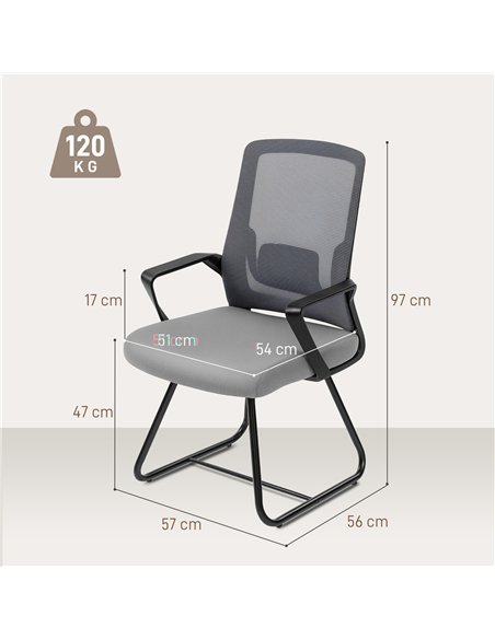 HOMCOM Desk Chair No Wheels, Office Chair with Mesh Back, Lumbar Support, Metal Base for Waiting Room, Conference Room, Dark Gre