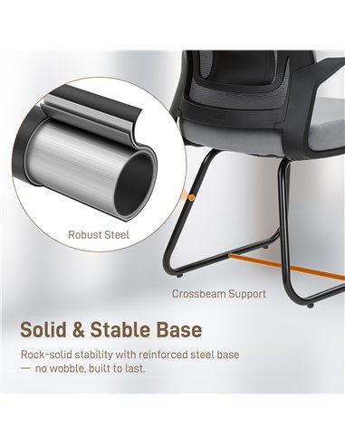 HOMCOM Desk Chair No Wheels, Office Chair with Mesh Back, Lumbar Support, Metal Base for Waiting Room, Conference Room, Dark Gre