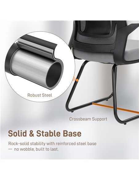 HOMCOM Desk Chair No Wheels, Office Chair with Mesh Back, Lumbar Support, Metal Base for Waiting Room, Conference Room, Dark Gre