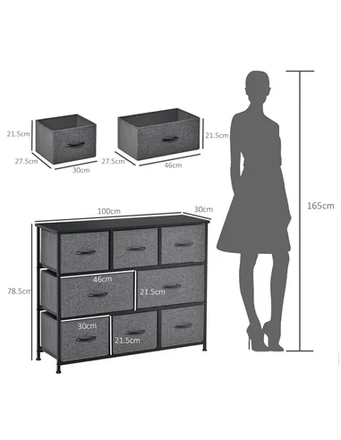 HOMCOM Chest of Drawers with 8 Foldable Drawers, 3-Tier Fabric Bedroom Dresser, Clothes Storage Unit for Bedroom Living Room, Da