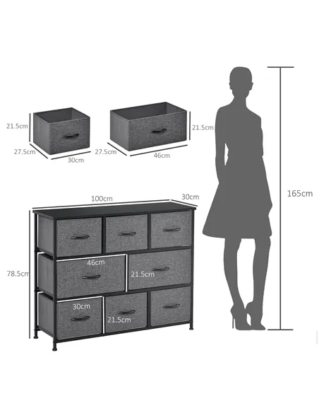 HOMCOM Chest of Drawers with 8 Foldable Drawers, 3-Tier Fabric Bedroom Dresser, Clothes Storage Unit for Bedroom Living Room, Da