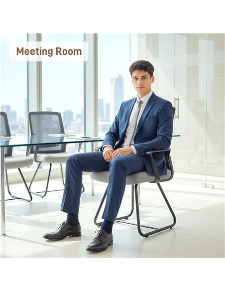 HOMCOM Desk Chair No Wheels, Office Chair with Mesh Back, Lumbar Support, Metal Base for Waiting Room, Conference Room, Dark Gre