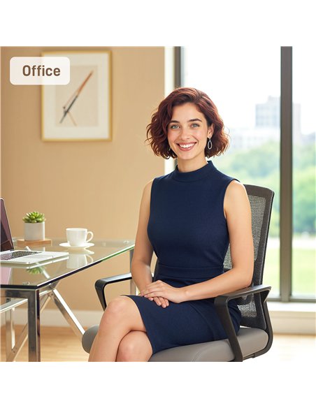 HOMCOM Desk Chair No Wheels, Office Chair with Mesh Back, Lumbar Support, Metal Base for Waiting Room, Conference Room, Dark Gre