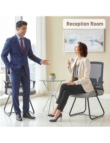 HOMCOM Desk Chair No Wheels, Office Chair with Mesh Back, Lumbar Support, Metal Base for Waiting Room, Conference Room, Dark Gre