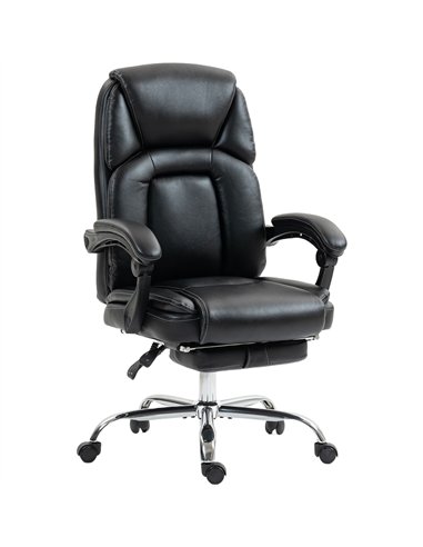 HOMCOM Faux Leather Reclining Office Chair, with Footrest - Black