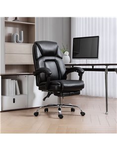 HOMCOM Faux Leather Reclining Office Chair, with Footrest - Black 2
