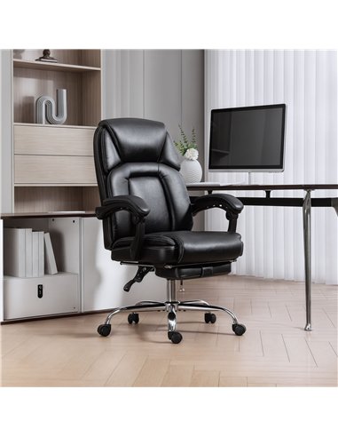 HOMCOM Faux Leather Reclining Office Chair, with Footrest - Black