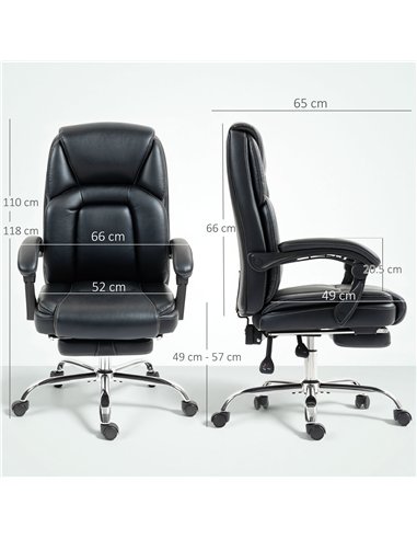 HOMCOM Faux Leather Reclining Office Chair, with Footrest - Black