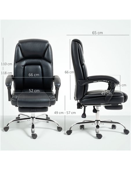 HOMCOM Faux Leather Reclining Office Chair, with Footrest - Black