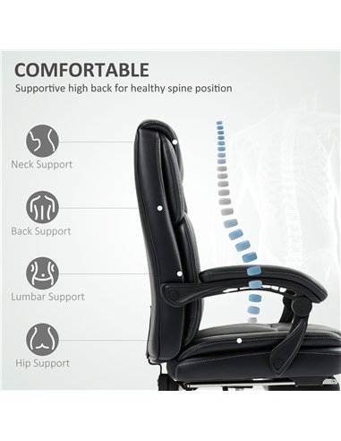 HOMCOM Faux Leather Reclining Office Chair, with Footrest - Black