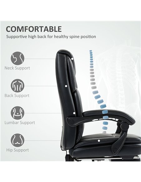HOMCOM Faux Leather Reclining Office Chair, with Footrest - Black